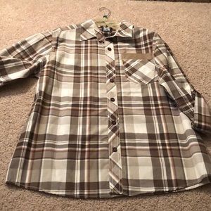 NWOT. ENYCE Brown & White Plaid Men’s Shirt
